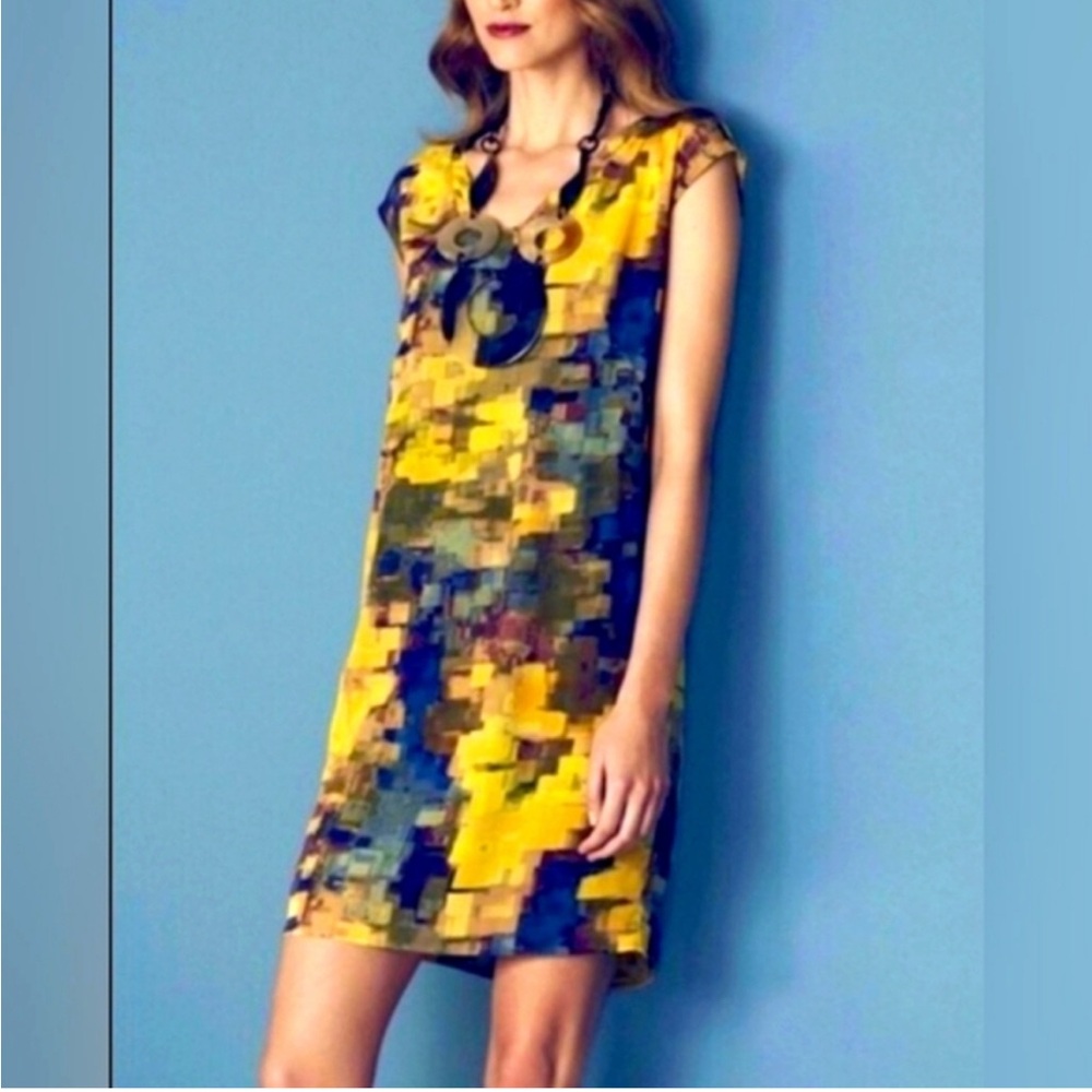 Anthropologie Maeve Silk Print Dress with Belt